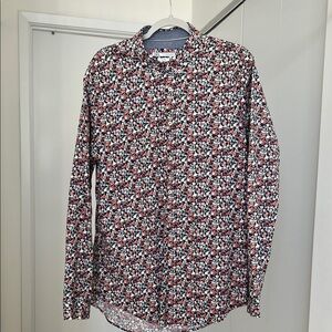 Zara Men's Floral Button-Down Shirt in Red, Navy and White